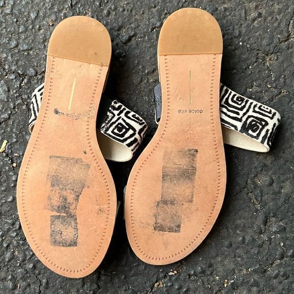 Dolce Vita Womens Flat Sandals Zig Zag Strap Slides Tan Blue Black‎ Size 6 - Picture 5 of 6